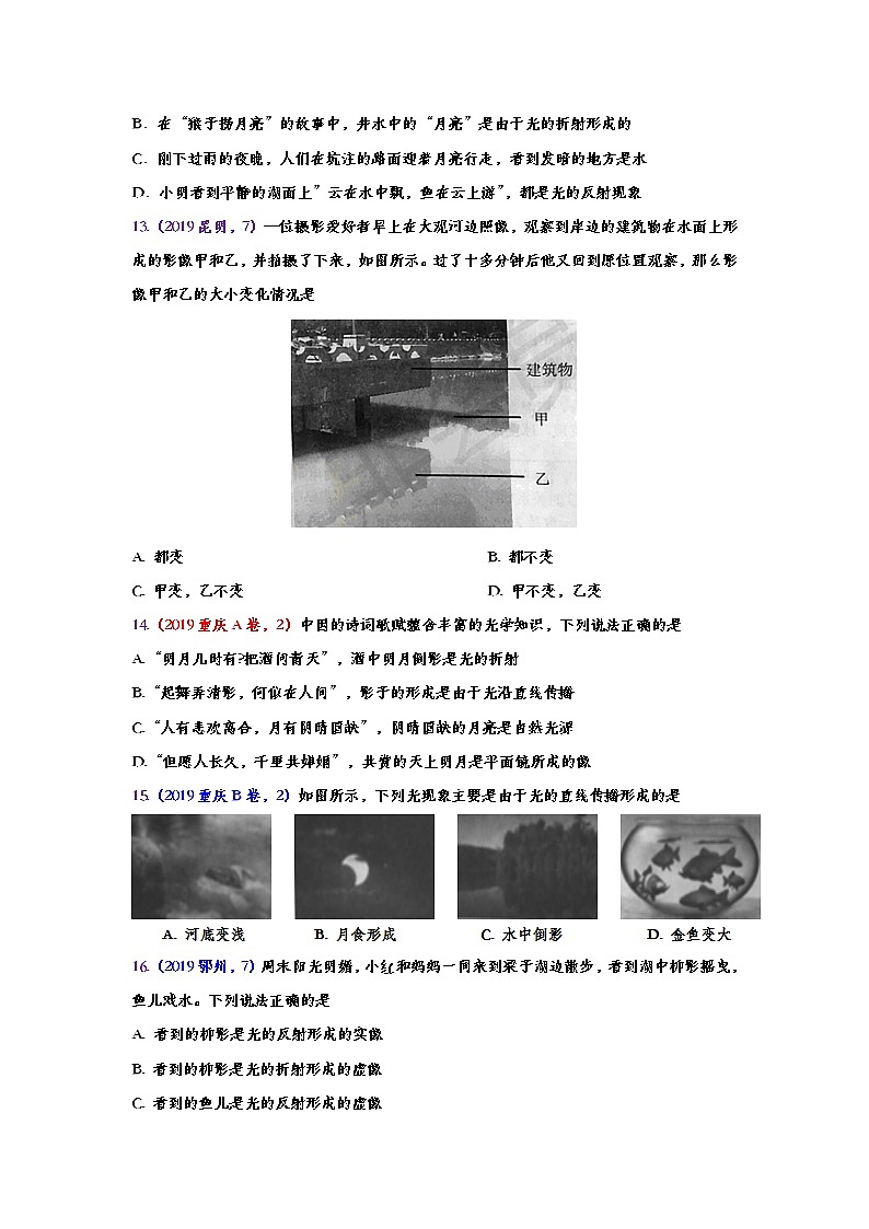 2019年中考物理真题集锦——专题四十六：光现象（word版含答案）第3页