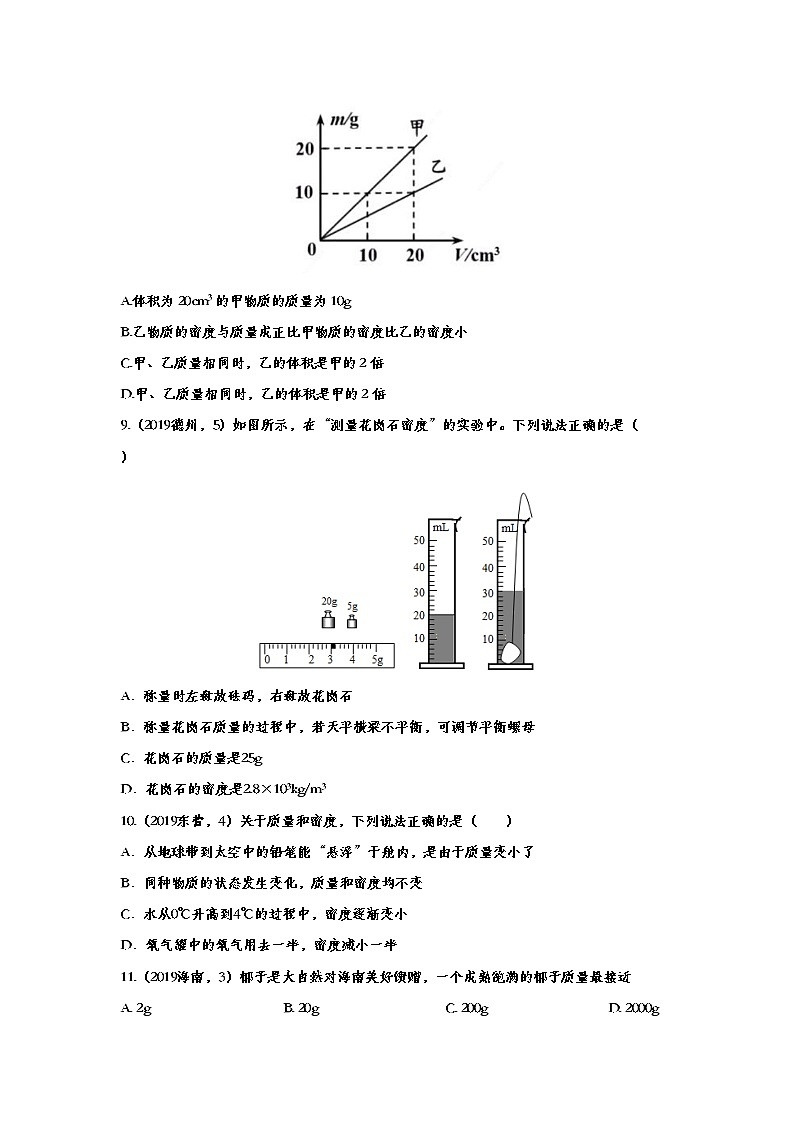 2019年中考物理真题集锦——专题五十二：质量与密度（word版含答案）第3页