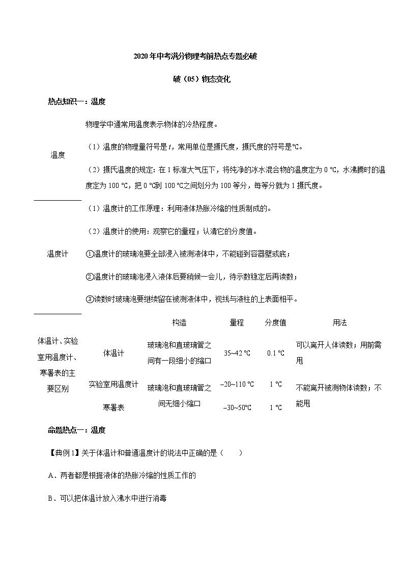 物态变化—2020年中考满分物理考前热点专题必破第1页