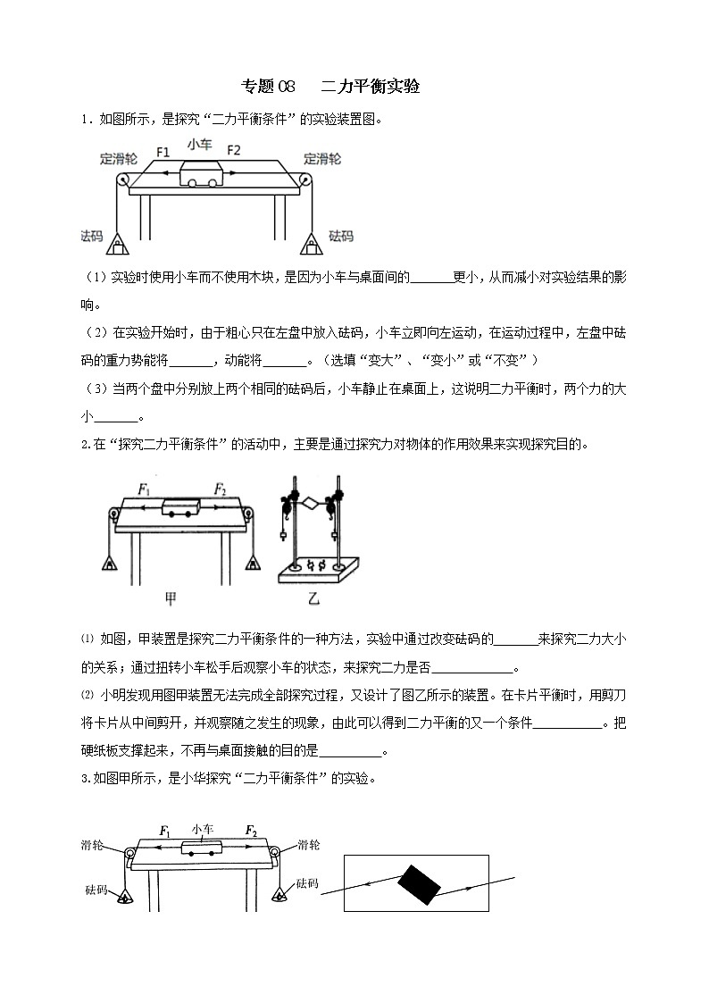 人教版中考物理实验专训---- 二力平衡实验（原卷+解析）01