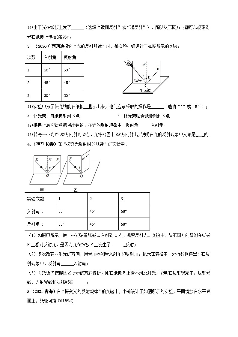 人教版中考物理实验专训---- 探究光的反射定律实验（原卷+解析）02