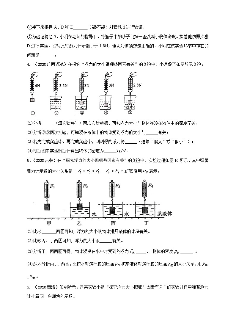 人教版中考物理实验专训----探究影响浮力大小因素的实验（原卷+解析）03