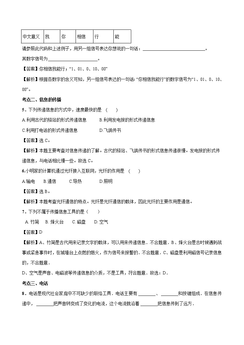 19.1 感受信息 同步习题 初中物理沪科版九年级全一册（2022年）02