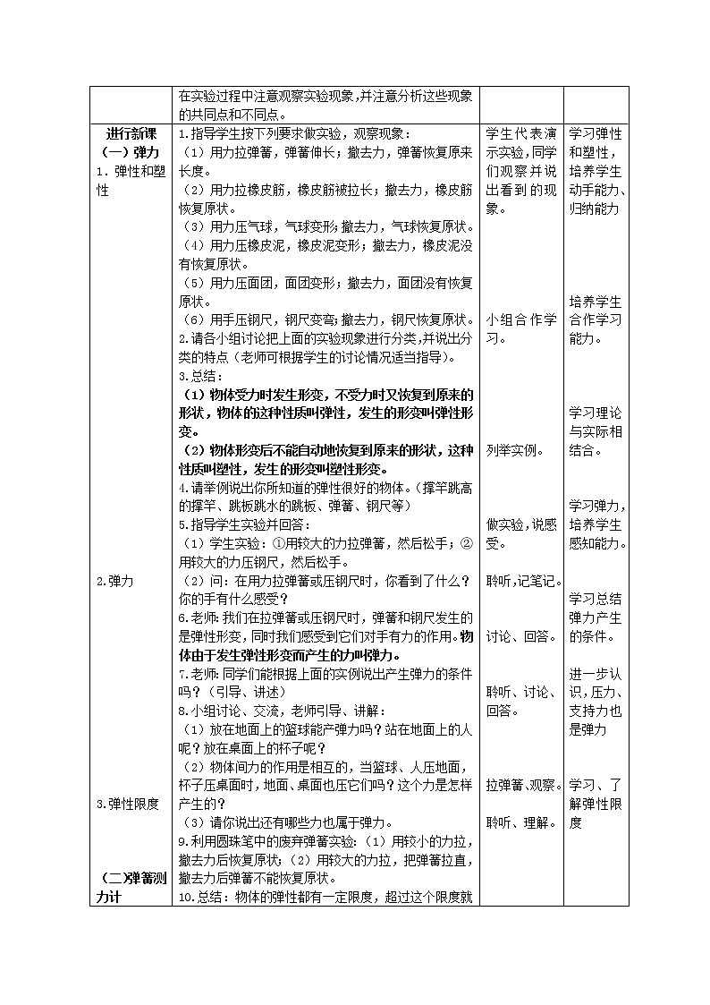 人教版八年级下册物理 7.2弹力 教案第2页