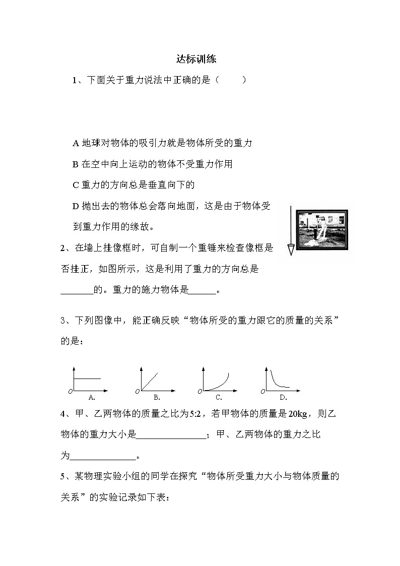 初中物理人教版八年级下册 第3节重力9教案第1页