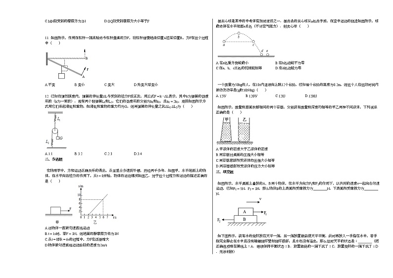 2020-2021学年湖南省株洲市某校八年级（下）（遵道班）期中考试物理试卷人教版第2页