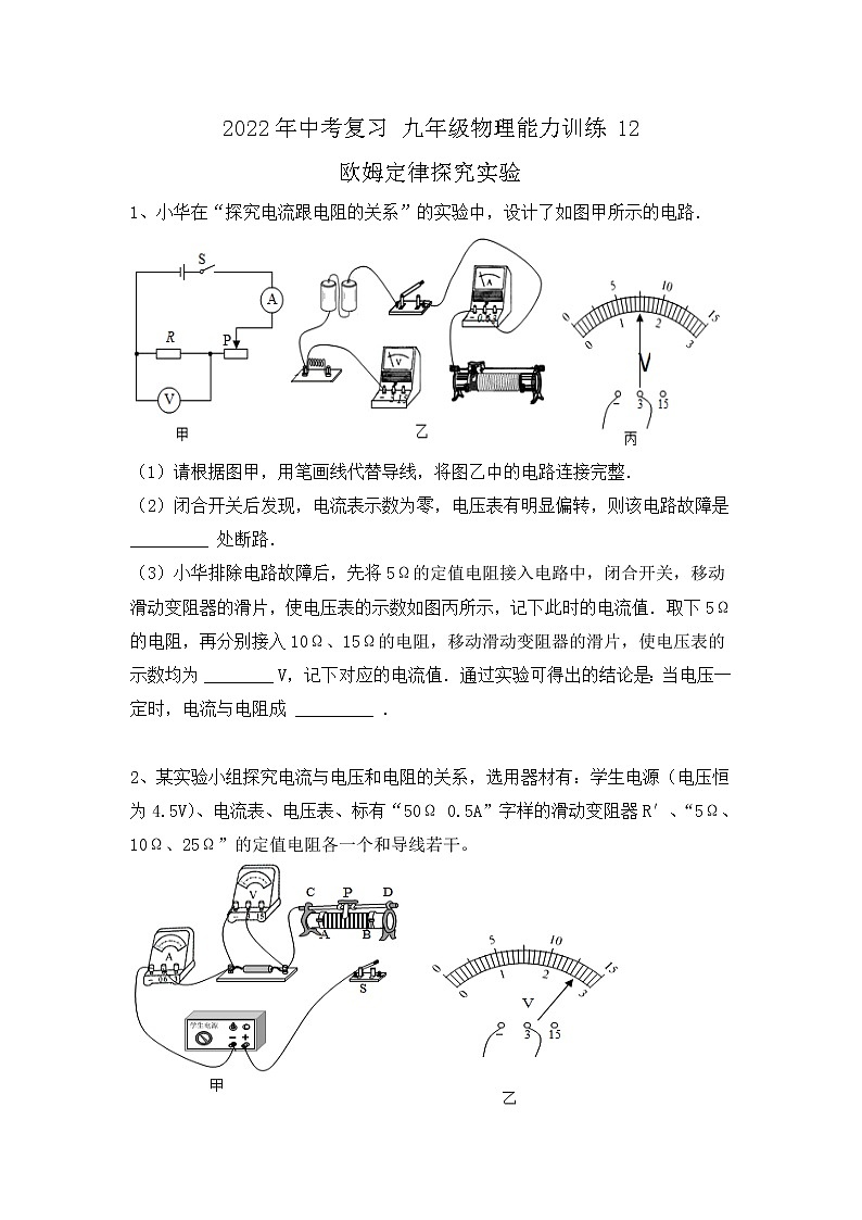 2022年中考复习物理能力训练12-欧姆定律探究实验第1页