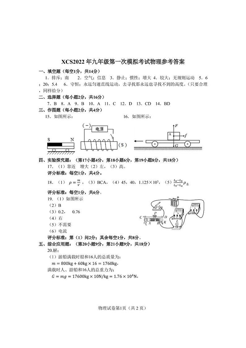 2022年河南省许昌市第一次中招模拟考试（一模）物理试卷01