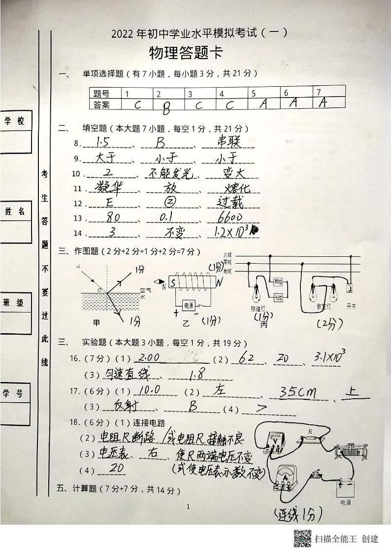 2022年广东省东莞市初中学业水平模拟考试物理试题（一）01