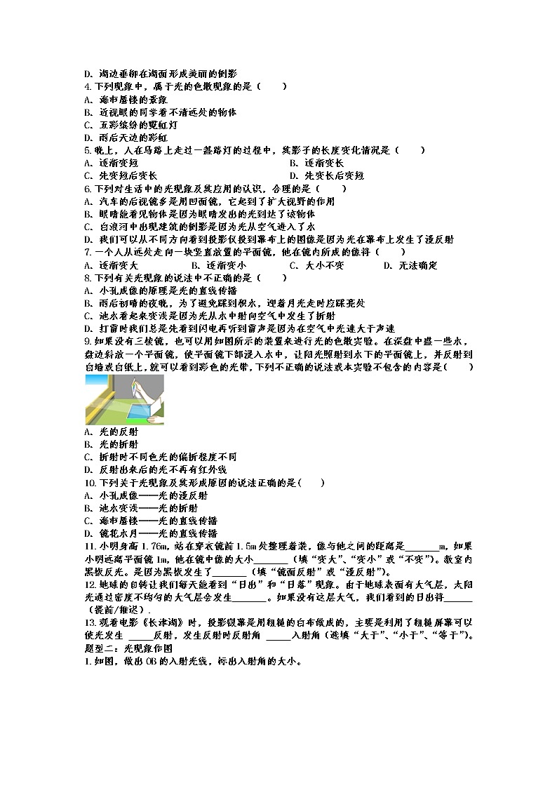 2022年中考物理专题复习——光现象综合第2页