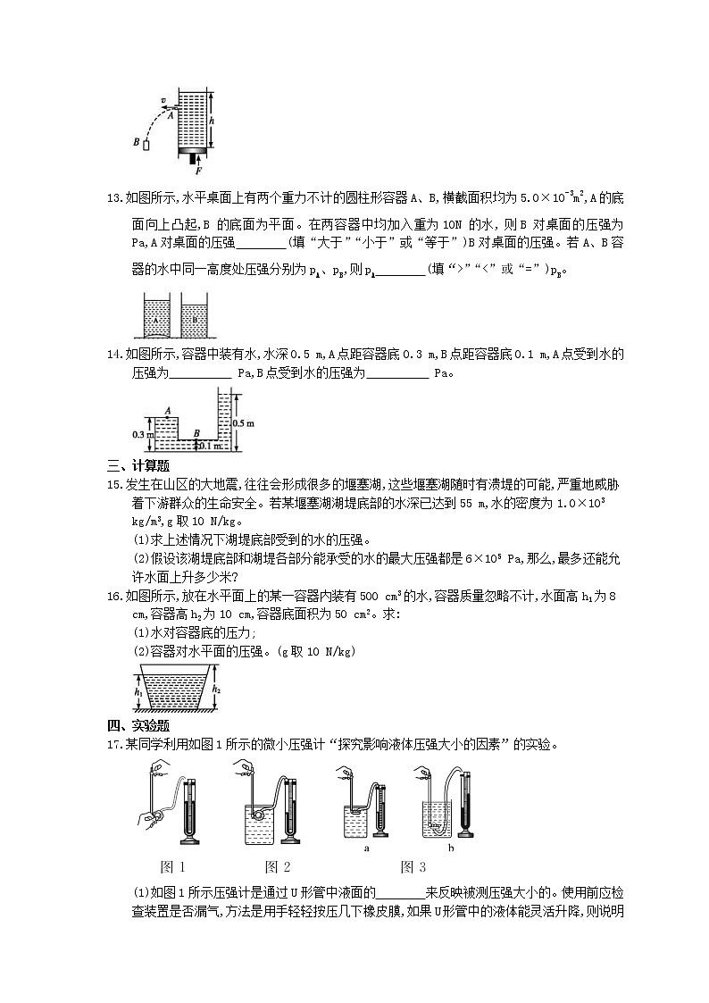 北师大版物理八年级下册8.2《液体内部的压强》同步提升练习(含答案)第3页