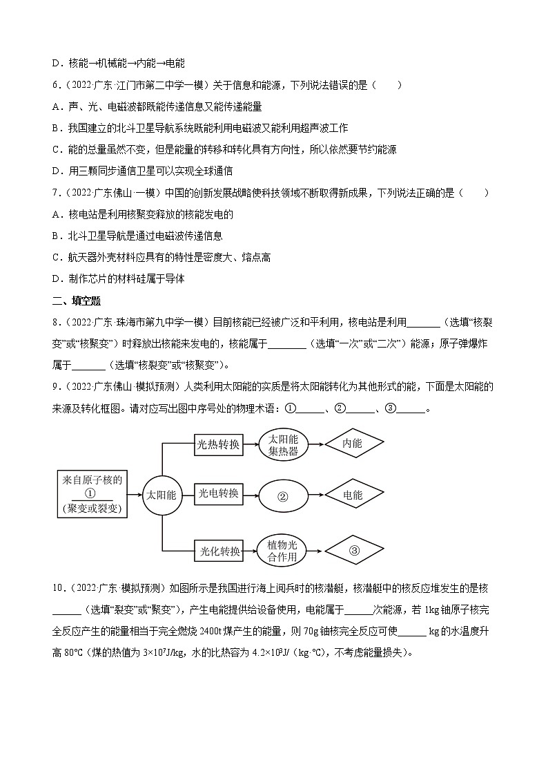 第22章：能源与可持续发展+练习题2022年广东省中考物理模拟试题选编第2页