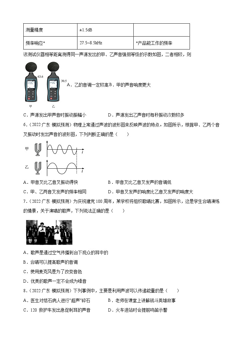 第2章：声现象+练习题2022年广东省中考物理模拟试题选编第2页