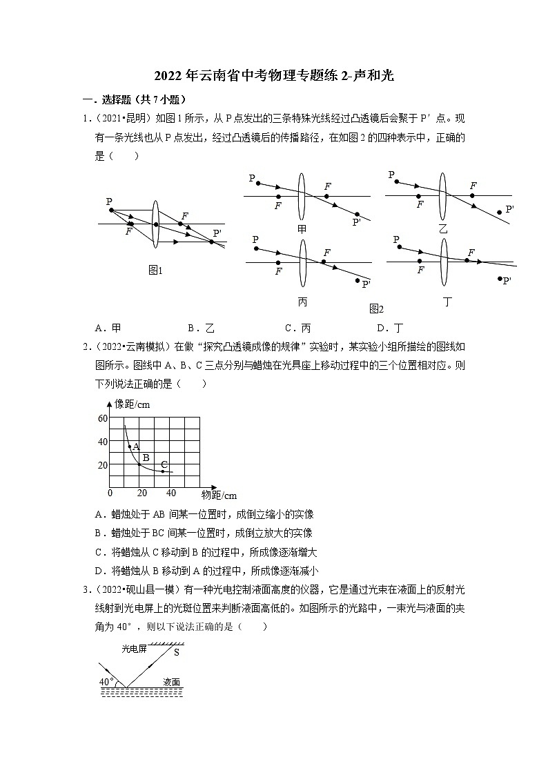 2022年云南省中考物理专题练2-声和光第1页
