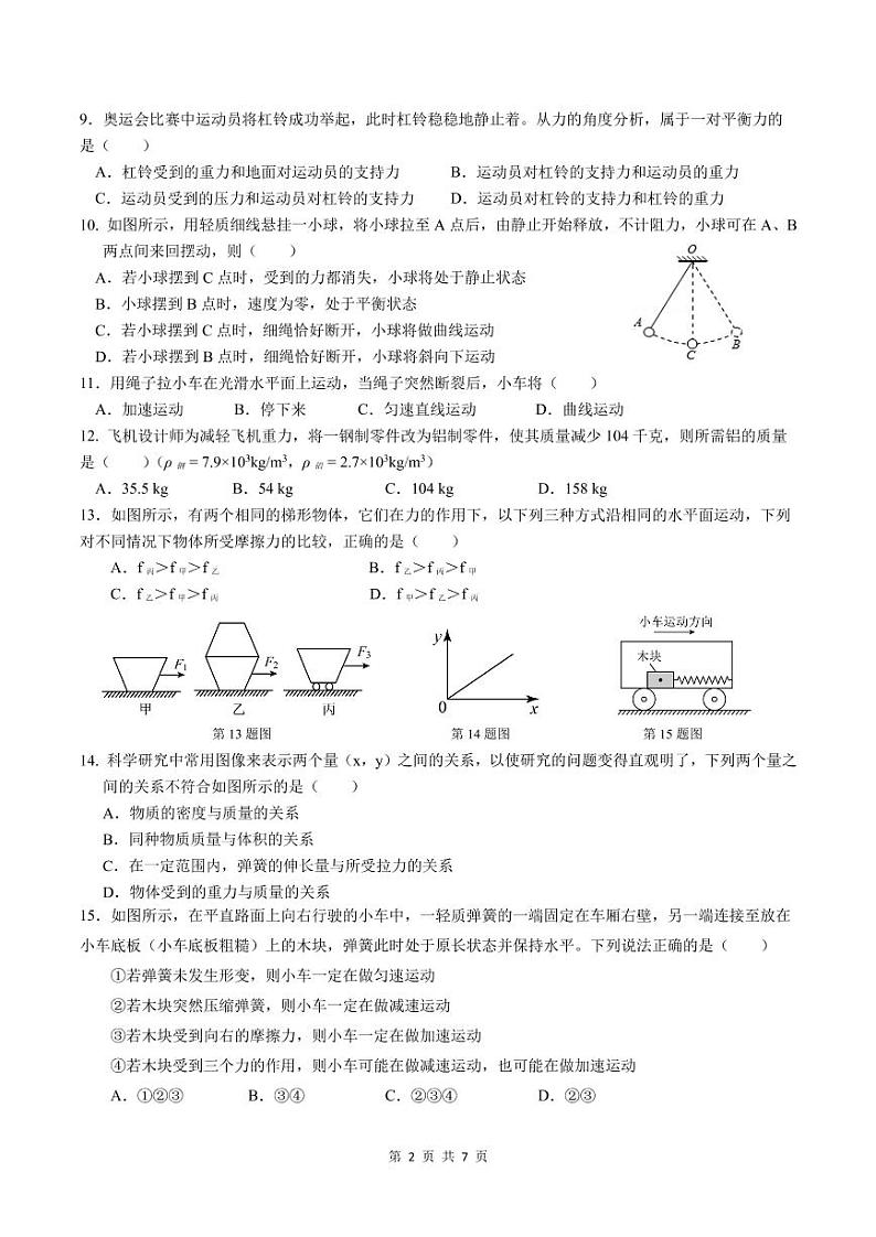 江苏省苏州市平江中学2021-2022学年八年级下学期期中物理试卷（无答案）第2页