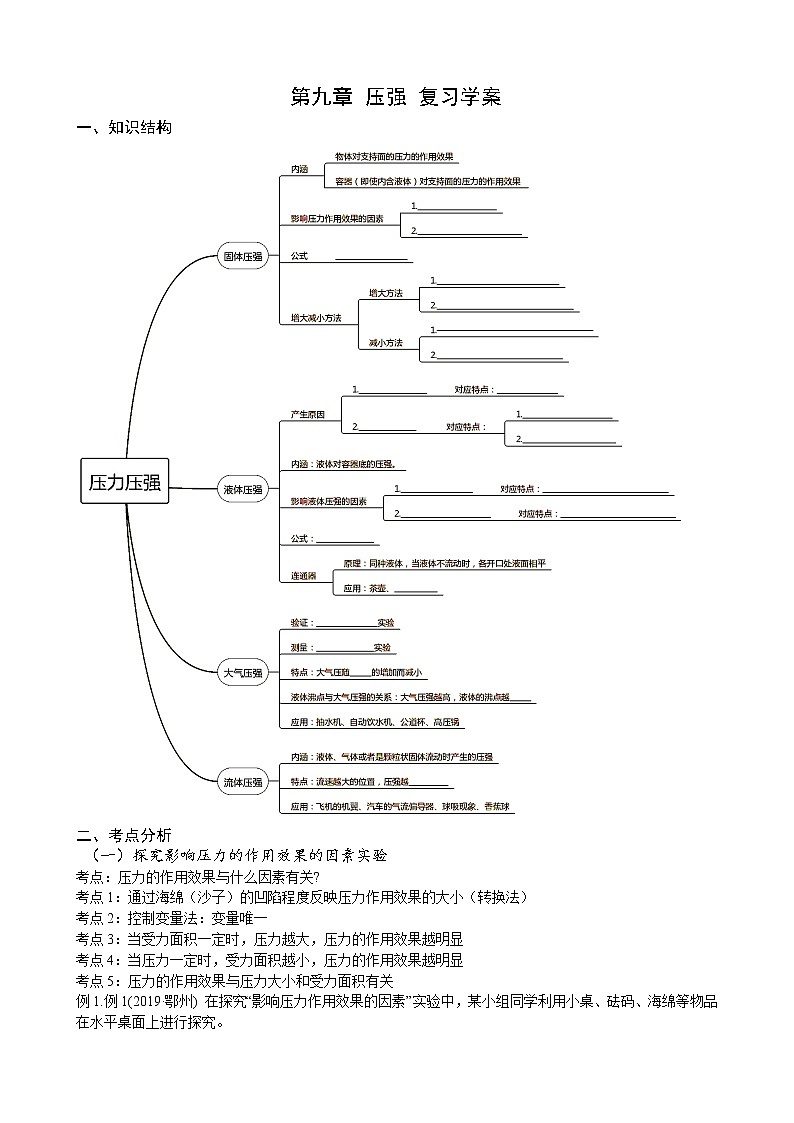 8年级第九章 压强 复习学案01