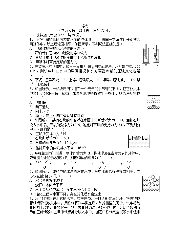 2022年中考物理二轮复习练习浮力第1页