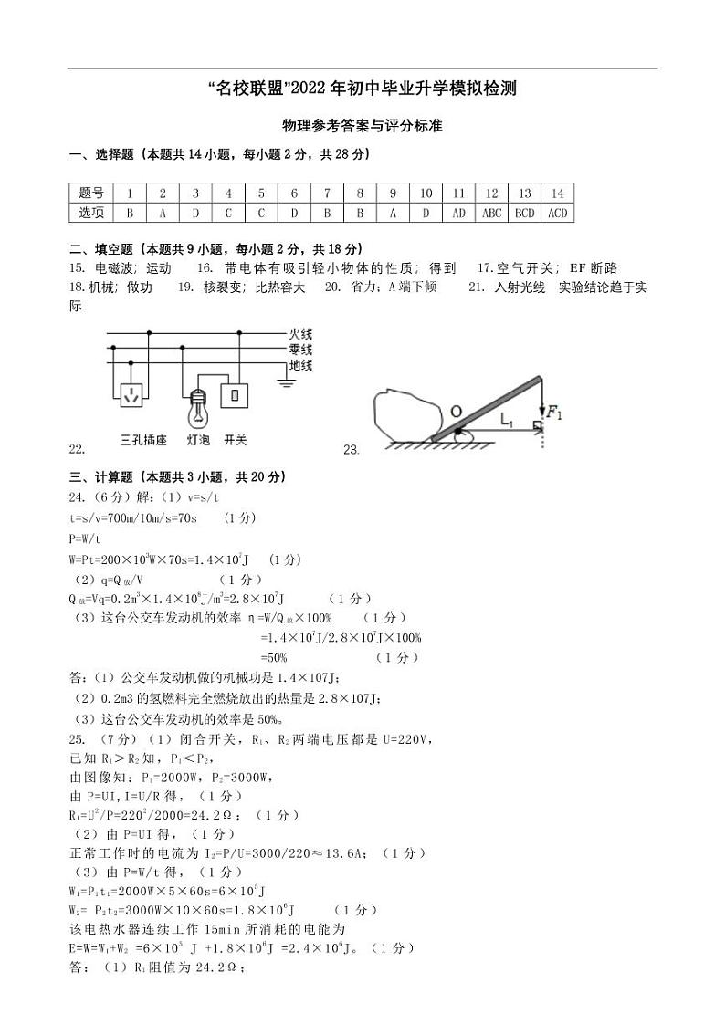 2022年辽宁省大连市“名校联盟”初中毕业升学模拟考试物理试卷（三）01