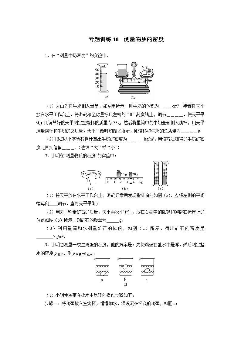 中考物理必刷题     专题训练10测量物质的密度第1页