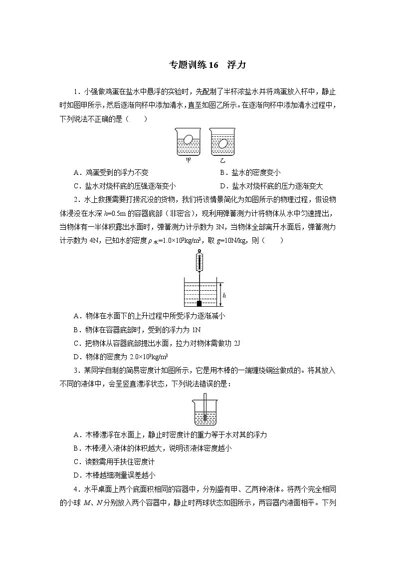 中考必刷题专题     训练16浮力01
