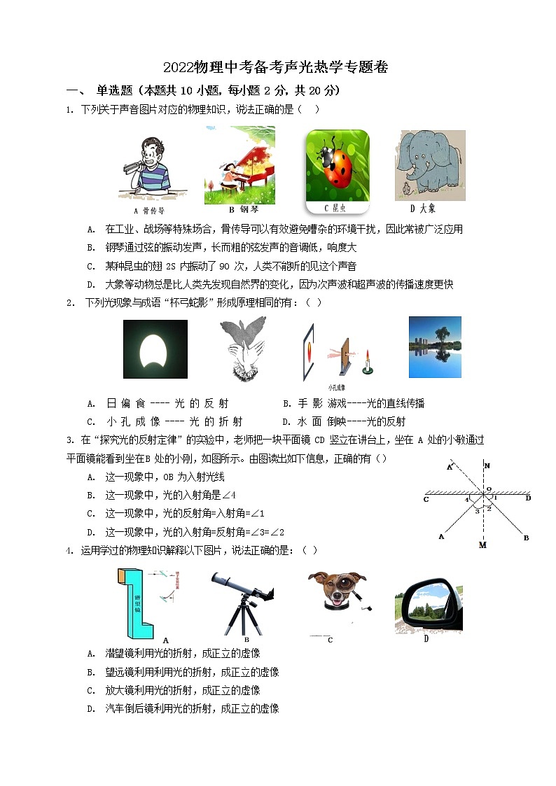 2022年物理中考备考+声光热学专题卷01