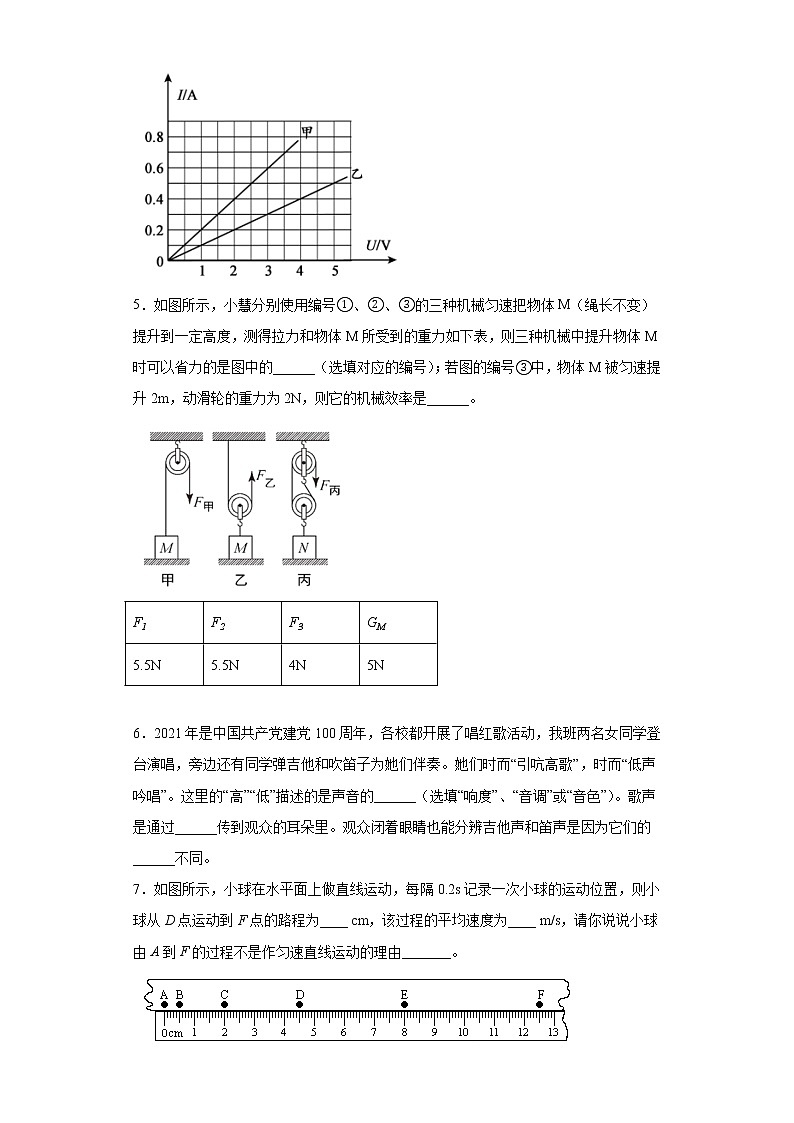 2022年安徽省滁州市定远县永康片九年级第二次教学质量检测物理试题02