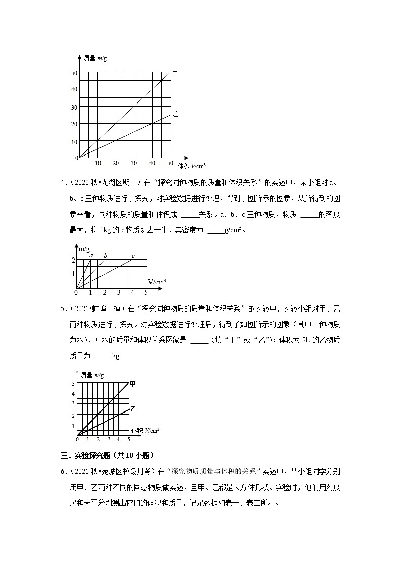 2022年初中物理解题模型之物体的质量与体积的关系的实验模型（含答案）第2页
