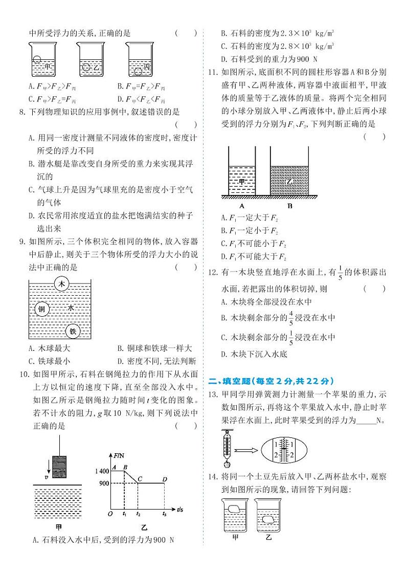 人教版8年级下物理第10章-章节测试卷B02
