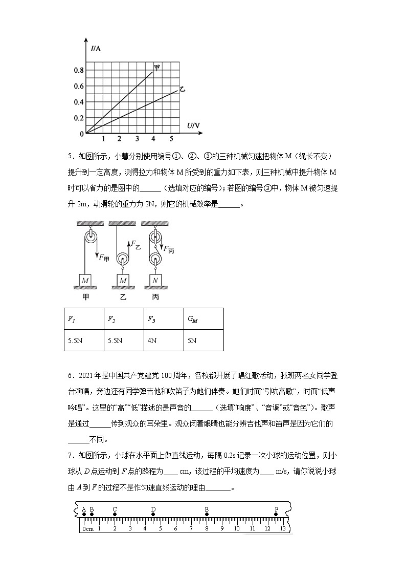 2022年安徽省滁州市定远县永康片九年级第二次教学质量检测物理试题(word版含答案)第2页