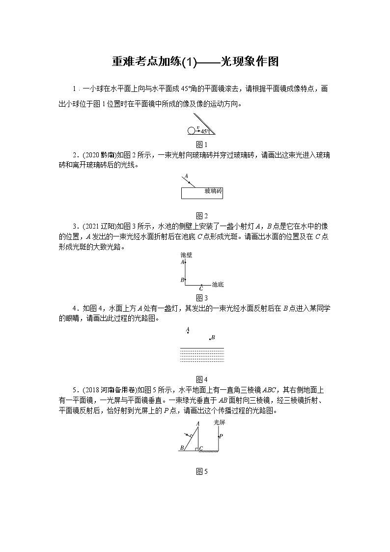 2022中考物理综合复习专项练习  重难考点加练(1)——光现象作图第1页