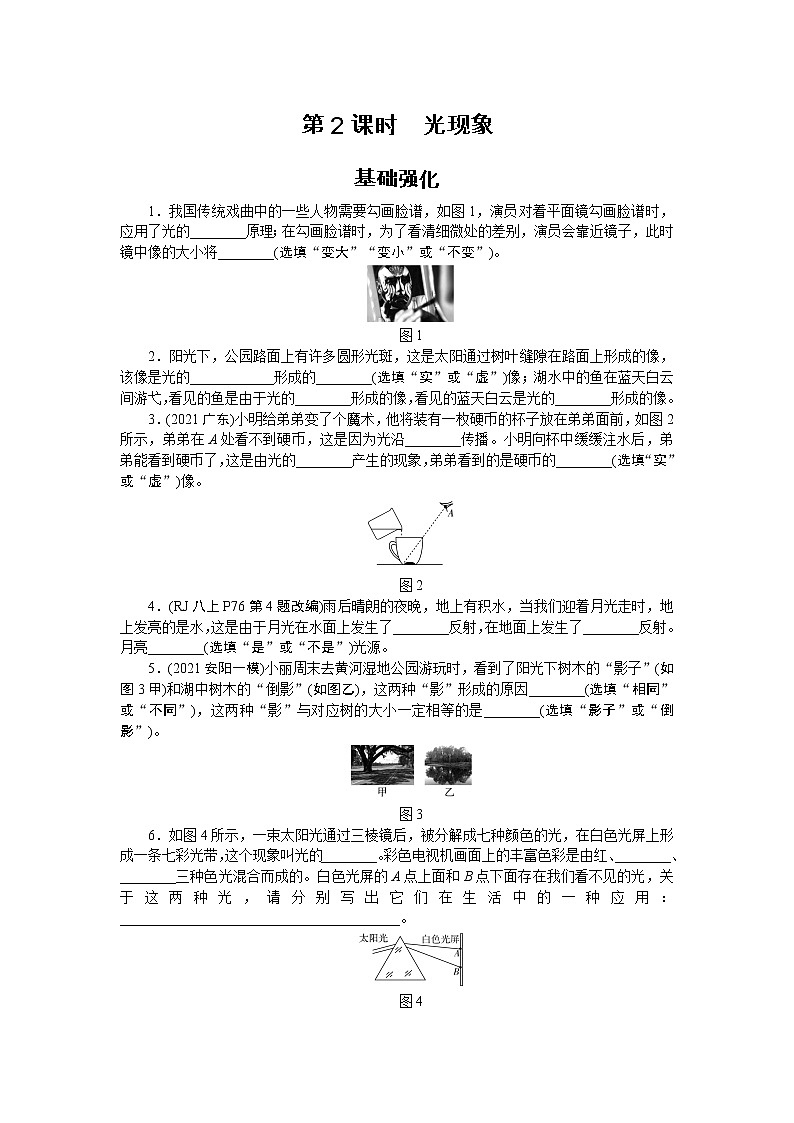 2022中考物理综合复习专项练习  第2课时光现象第1页