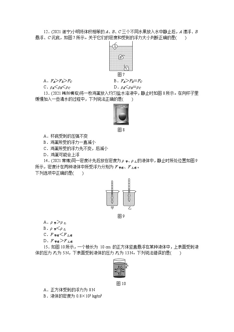 2022中考物理综合复习专项练习  第10课时浮力第3页