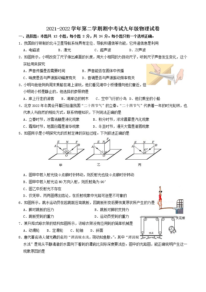 江苏省盐城市东台市第二教育联盟2021-2022学年九年级下学期期中考试物理试卷（有答案）第1页