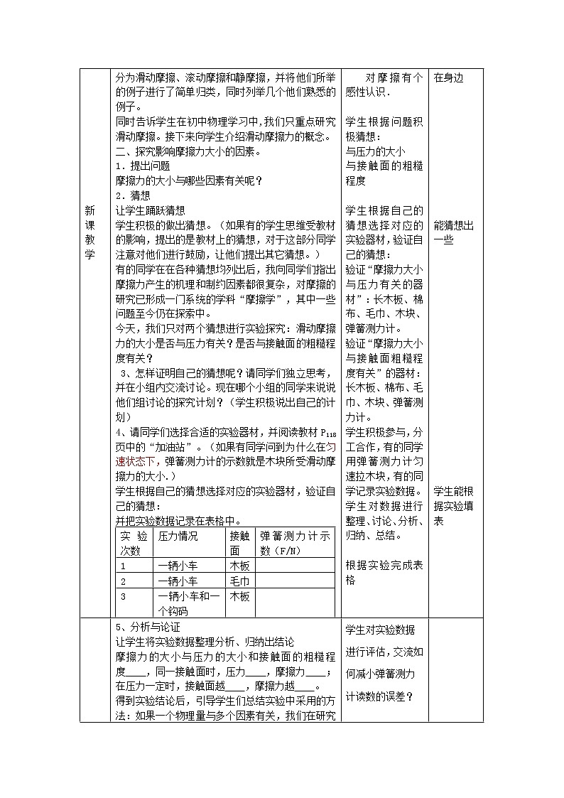 2021秋八年级物理全册第6章熟悉而陌生的力第5节科学探究：摩擦力教案2新版沪科版02