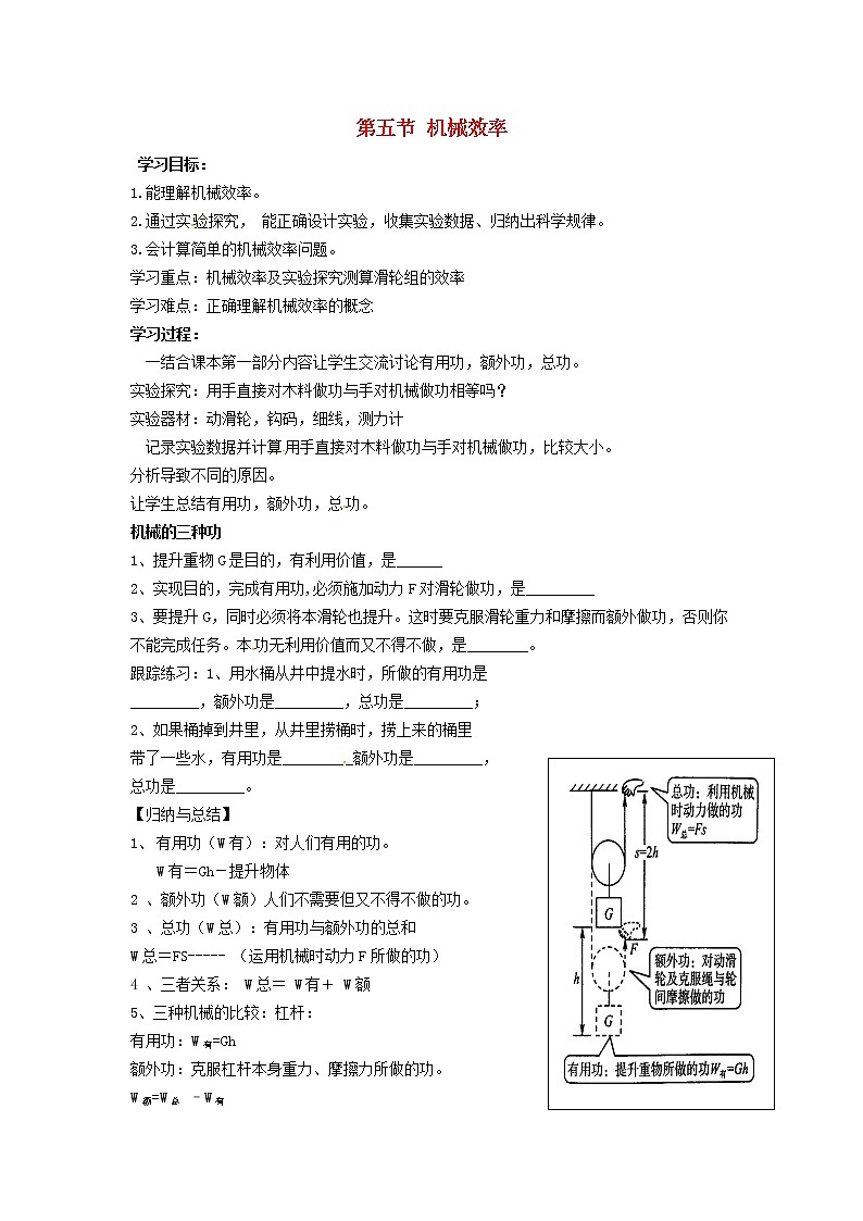 2021秋八年级物理全册第10章机械与人第5节机械效率学案1无答案新版沪科版教案第1页