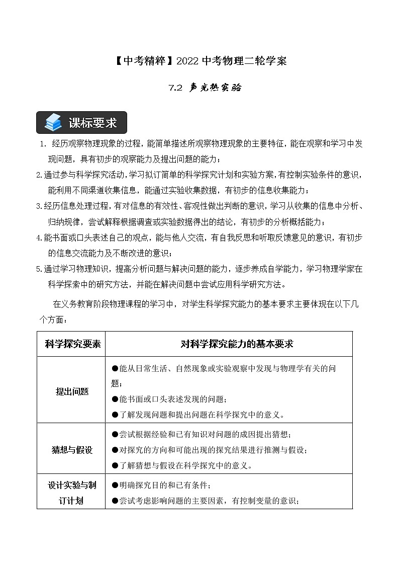 人教版中考物理二轮复习——精讲精练（7.2 声光热实验）第1页