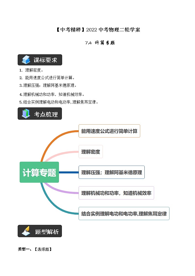 人教版中考物理二轮复习——精讲精练（7.5 计算专题）01