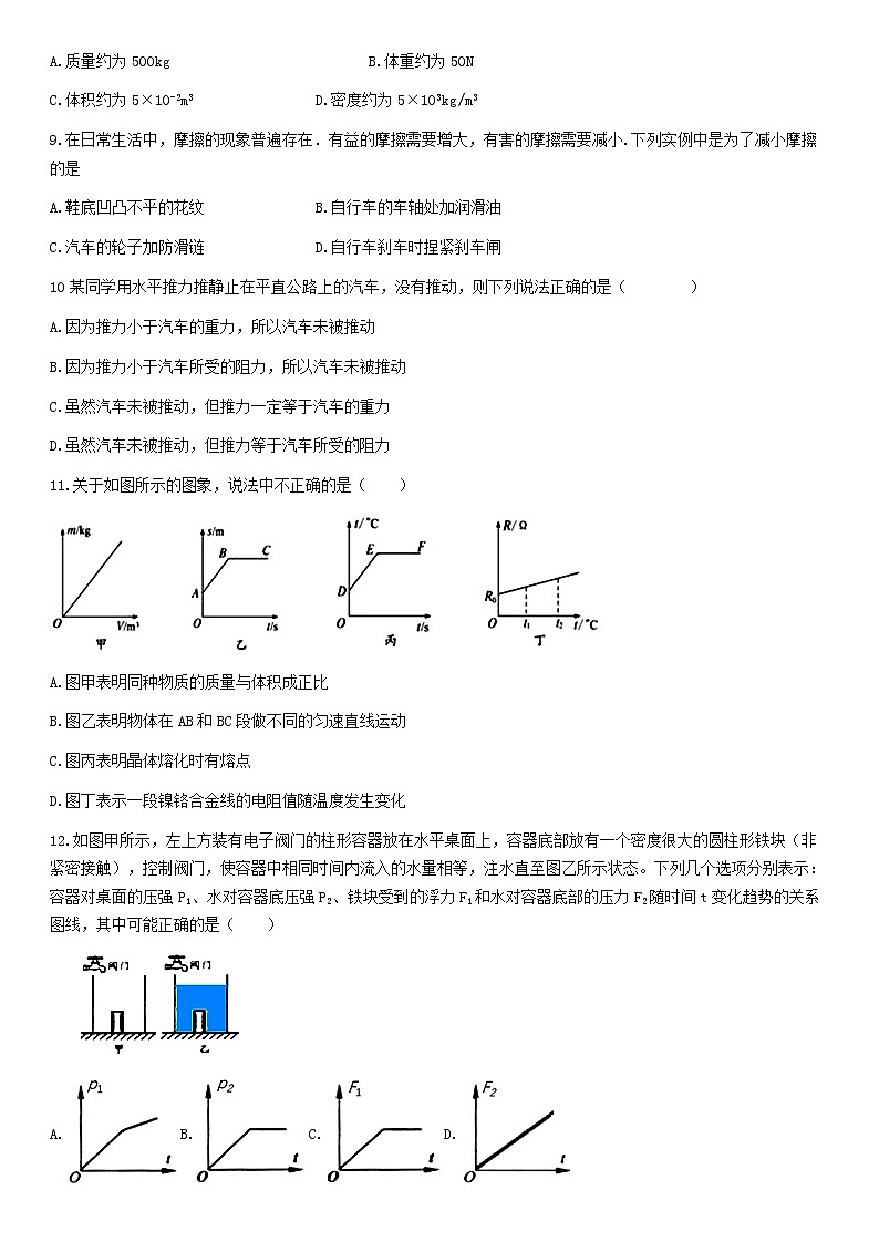 江苏启东2021-2022学年八年级物理下学期期中测试卷(word版含答案)第2页