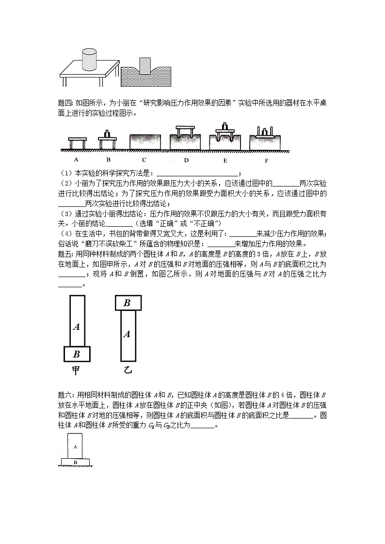人教版中考物理重点知识点专项练习压力和压强（含答案解析）02