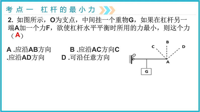 2022年中考物理二轮专题复习——杠杆的动态平衡、最小力课件PPT06