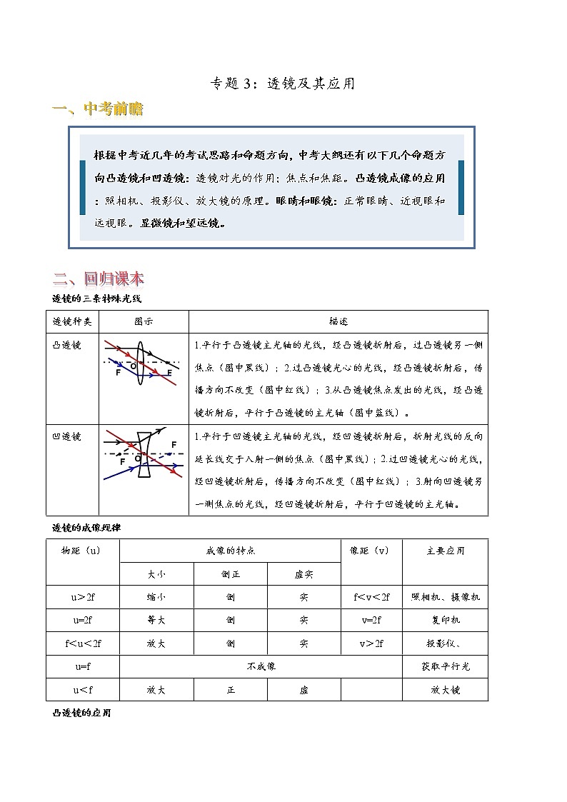 专题3 透镜及其应用(原卷版)第1页