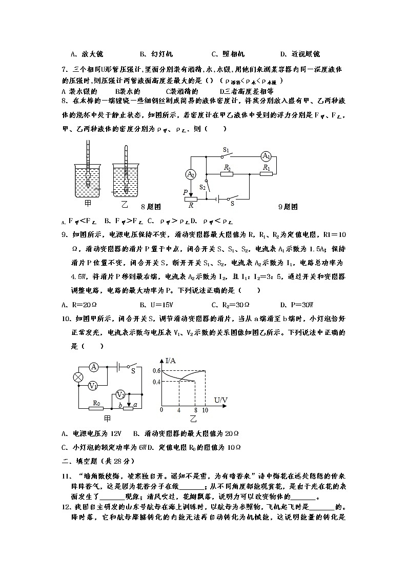 2022年黑龙江省肇东市第十一中学九年级中考一模考试物理试题02