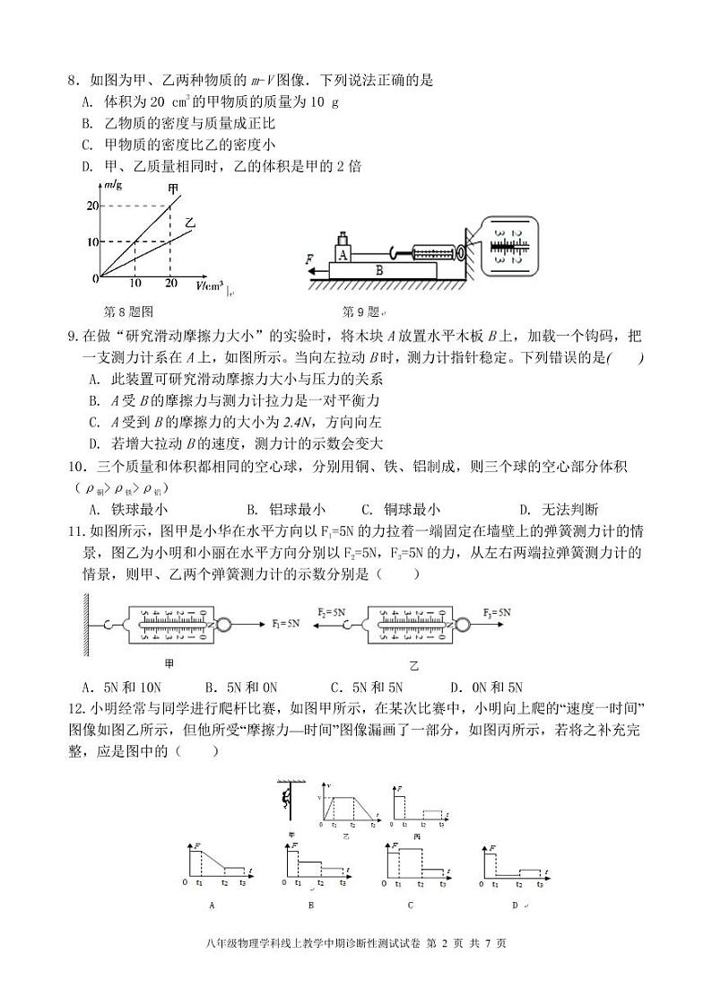 江苏省苏州国际外语学校2021-2022学年下学期八年级物理线上期中考试测试第2页