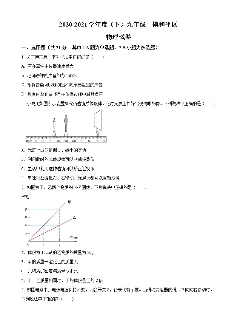精品解析：2021年辽宁省沈阳市和平区中考二模物理试题（原卷版）第1页