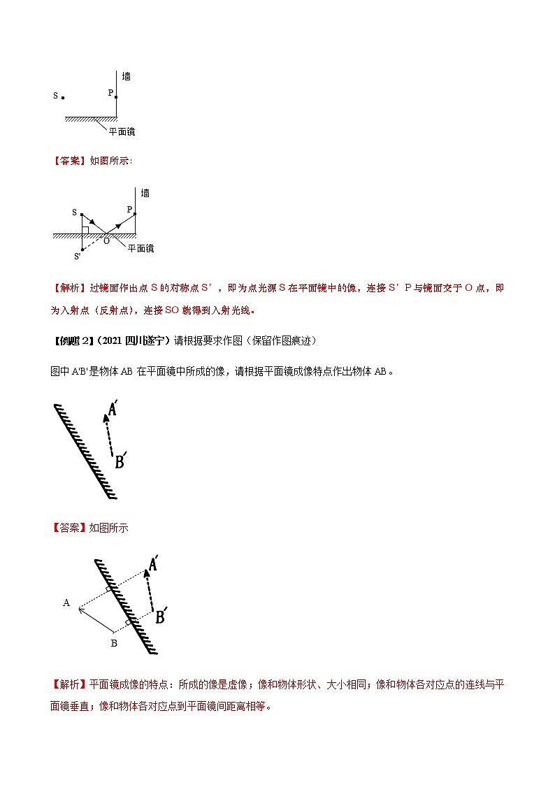 中考物理作图题之必考10种类型学考练       专题02 利用平面镜成像特点的作图题02