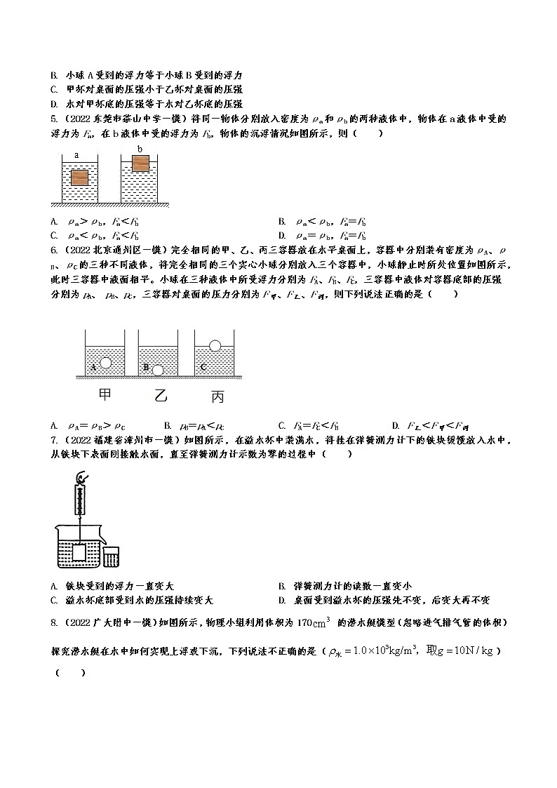 2022年中考物理一模真题专项练习——压强与浮力第2页