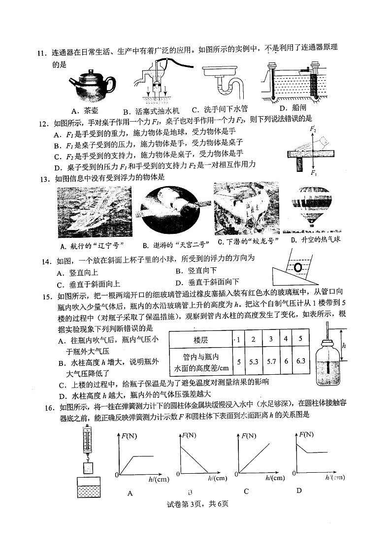 四川省江油市2021-2022学年八年级下学期期中考试物理试卷（含答案）03