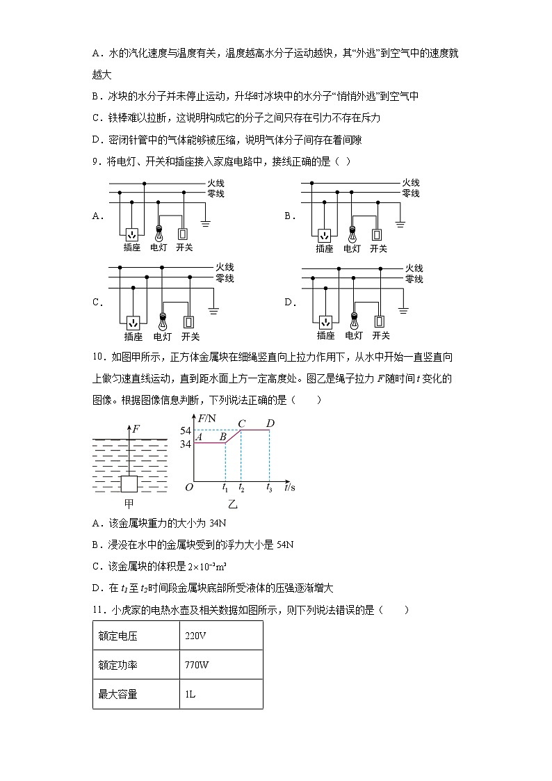 2022年甘肃省兰州市中考一模物理试题(word版含答案)03