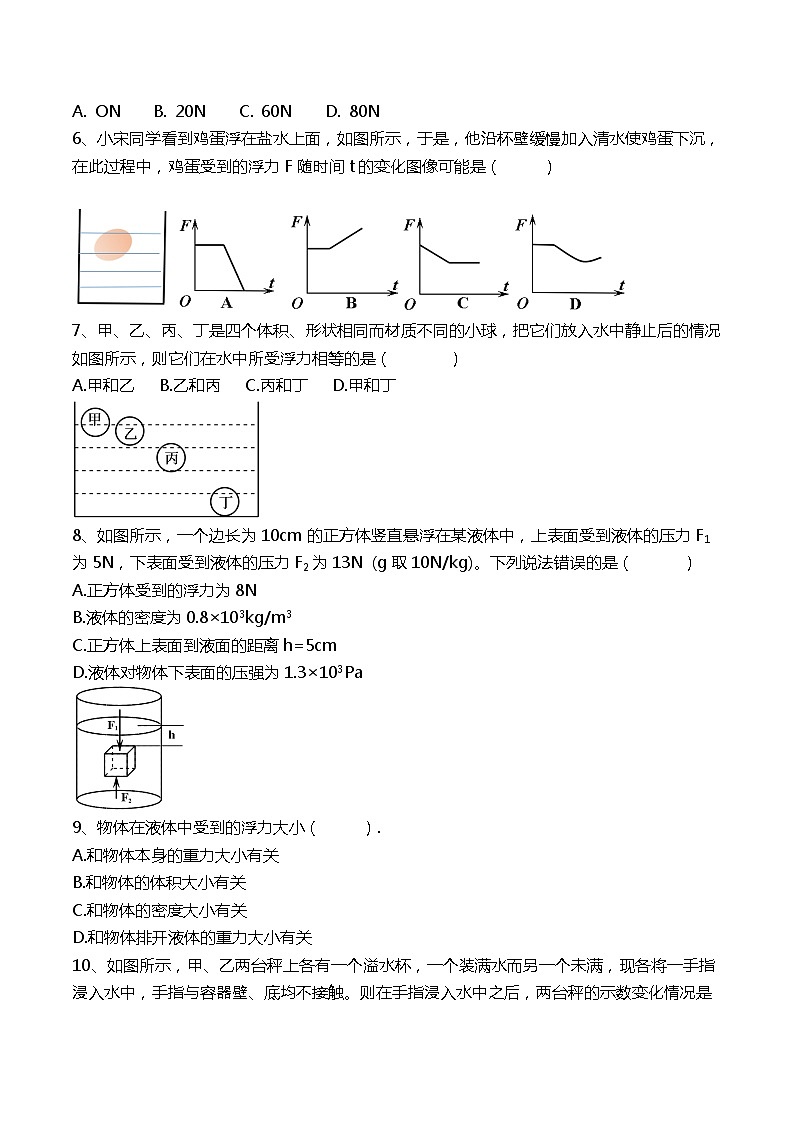 八年级下册 10.3   物体的浮沉条件及应用练习题第3页