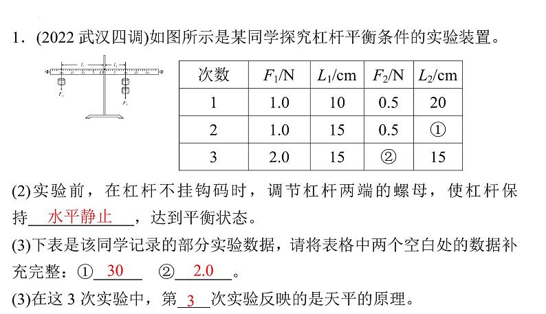 2022年中考物理复习专题实验13　探究杠杆平衡条件课件PPT02